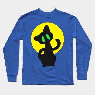 Cute Halloween Cat with Moon Long Sleeve T-Shirt